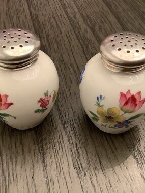 Vintage 1950's Salt Pepper Porcelain Shakers Hallmarked Thomas Germany 835 Lids